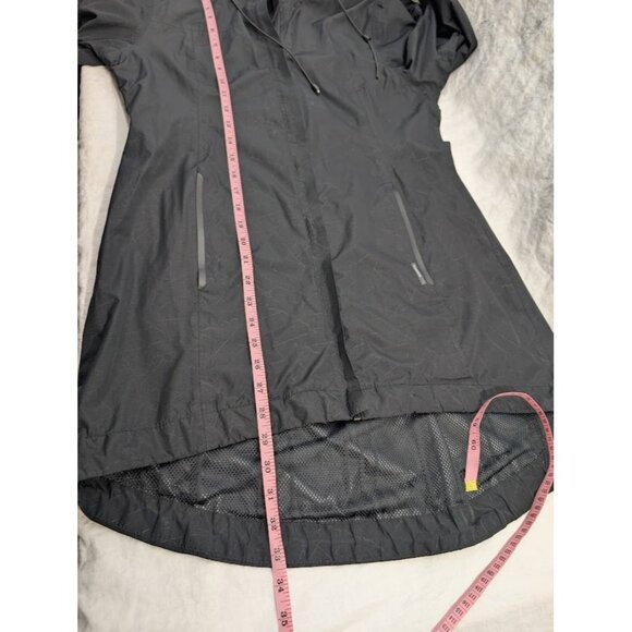 Modetta womens size Medium black geometric rain jacket wind breaker, hood zip T8 - Picture 12 of 14